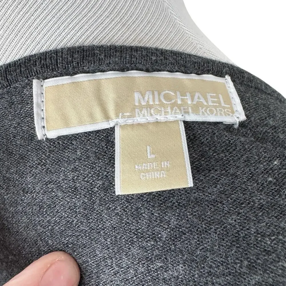 Michael Kors Charcoal Button-Sleeve Detail Lightweight Sweater Sz L